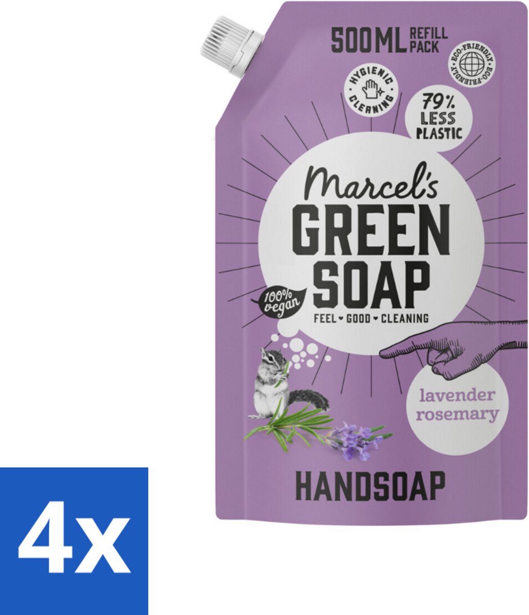 4 x Marcel’s Green Soap – Handzeep Navulling – Lavendel & Rozemarijn – 500 ml - Handzeep - Natuurlijke Handzeep - Plantaardige Handzeep - Lavendel Handzeep - Rozemarijn Handzeep