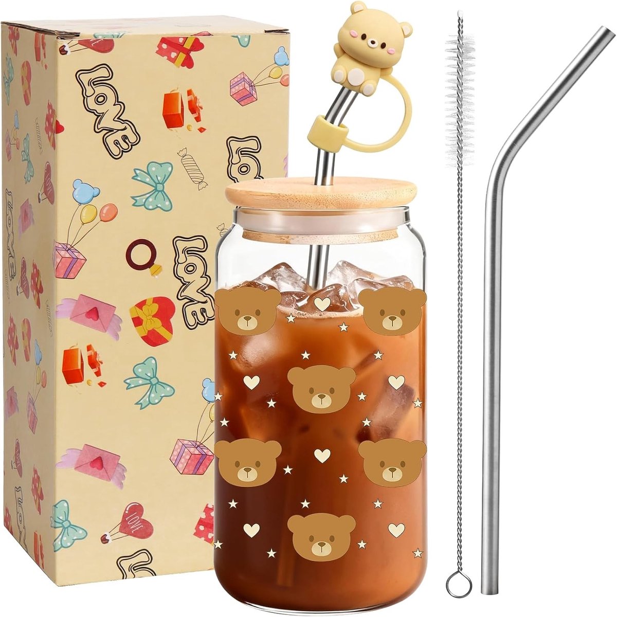 Glazen Drinkglas met Rietje en Deksel - Transparant - 400 ml - Inclusief Roestvrijstalen Rietje - Voor Dagelijks Gebruik