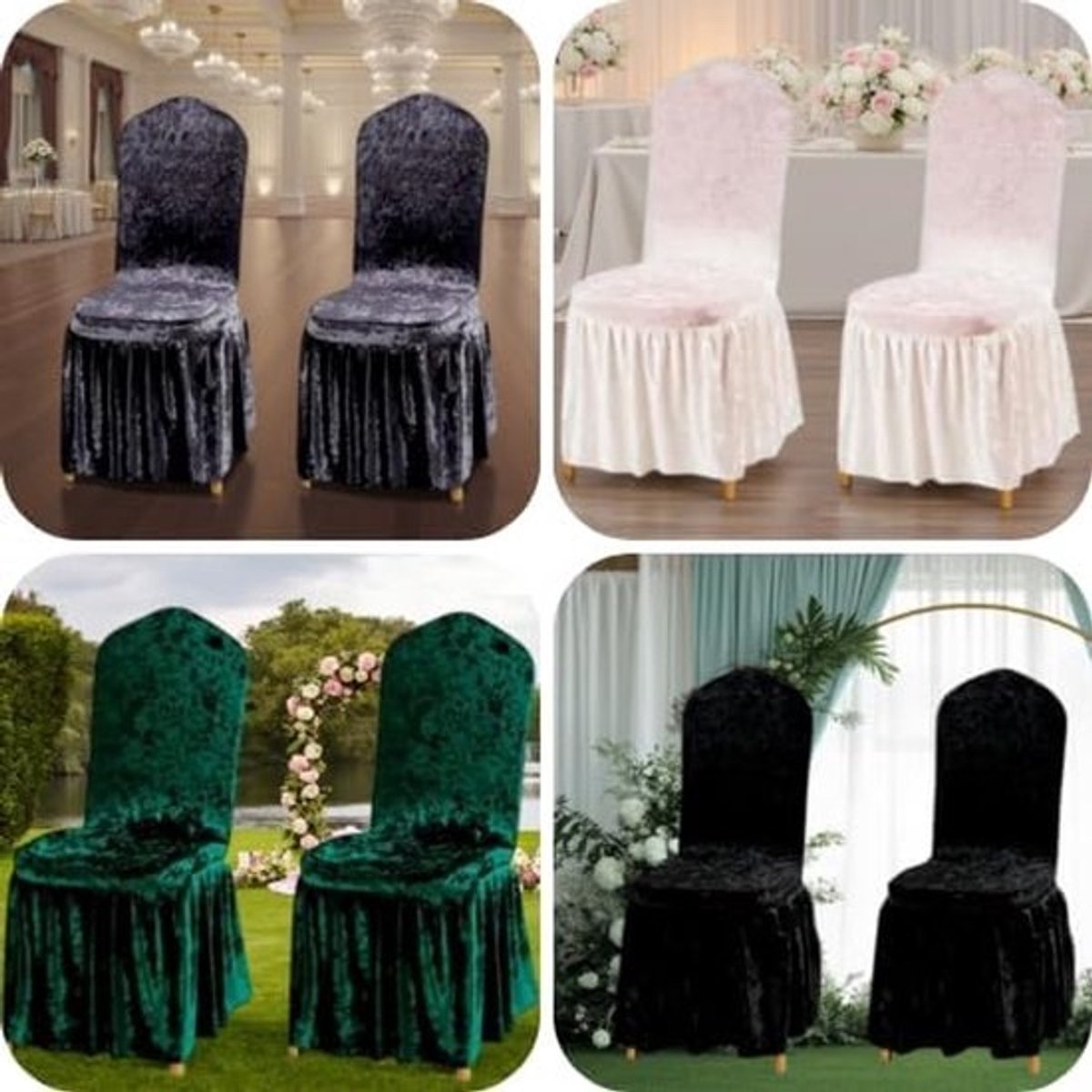 Crushed Velvet Stoelhoezen - Stretch Slipcovers voor Eetkamer en Feesten - Gemakkelijk Schoon te Maken - Zwart
