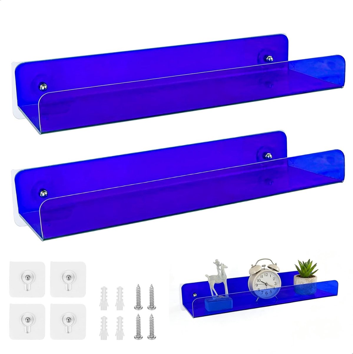 Zelfklevende wandplank zonder boren, ideaal voor het tonen van kleine ornamenten, fotolijsten en klokken, eenvoudig te bevestigen met muurstickers