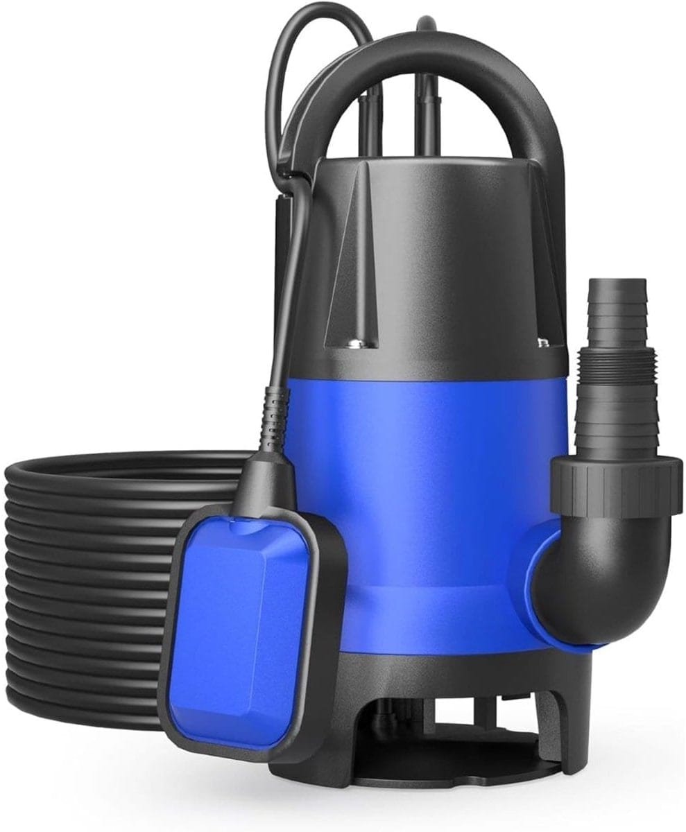 Klarven® Dompelpomp Vuil Water - Dompelpomp Slang - Verplaatst Water met Slib en Vaste Stoffen, Krachtig en Duurzaam - Blauw - B 29 x D 20 x H 38 cm
