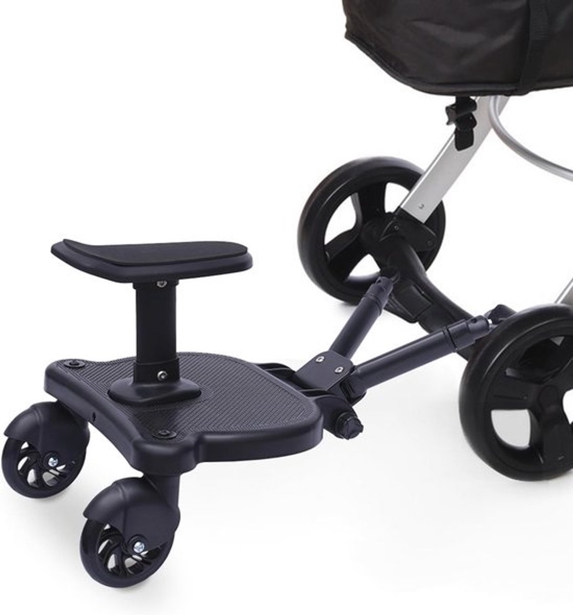 Meerijdplankje met zitting - Kinderwagen plank - Extra kind meenemen - Verstelbaar en afneembaar - Tot 25 kg - Zwart