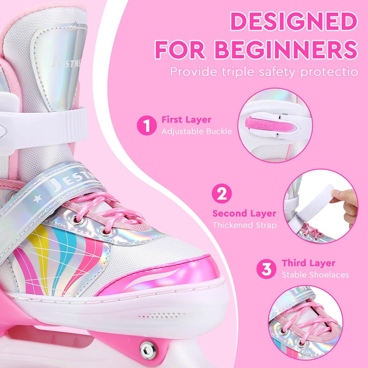 Verstelbare rolschaatsen voor meisjes – 4 wielen, 4 maten, 8 knipperende wielen voor meisjes en beginners (S (EU - ShopVlot