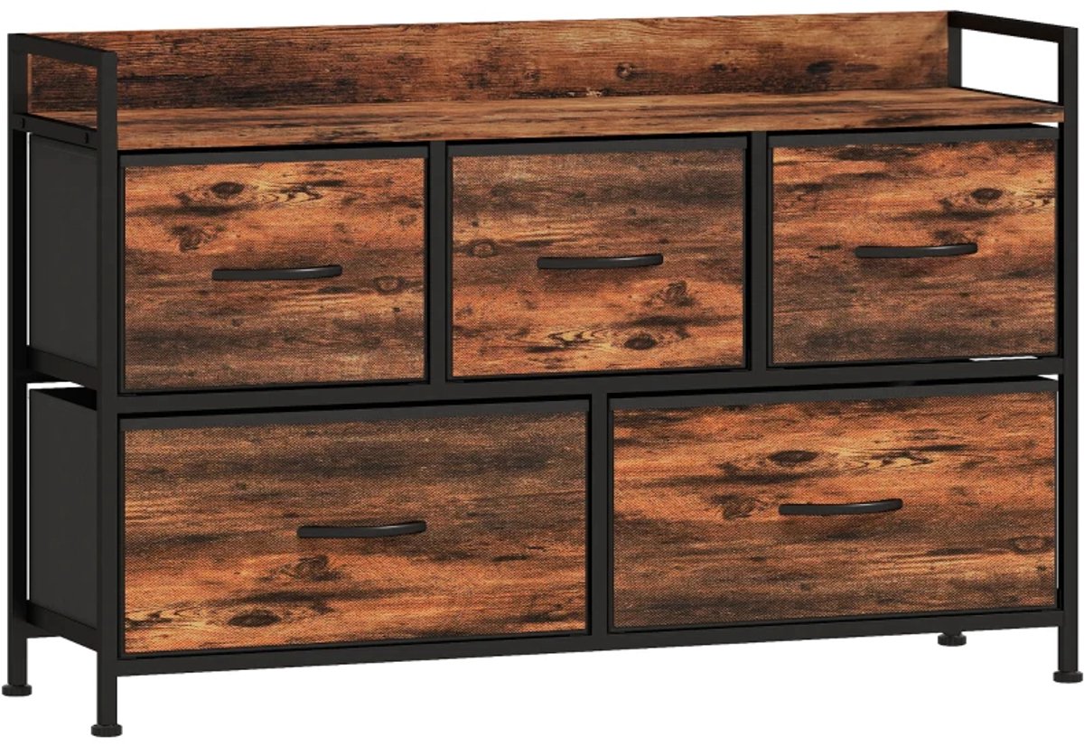 Dressoir - Ladekast Met Opklapbare Stoffen Lades - Melaminehout - Stalen Frame - Bruin