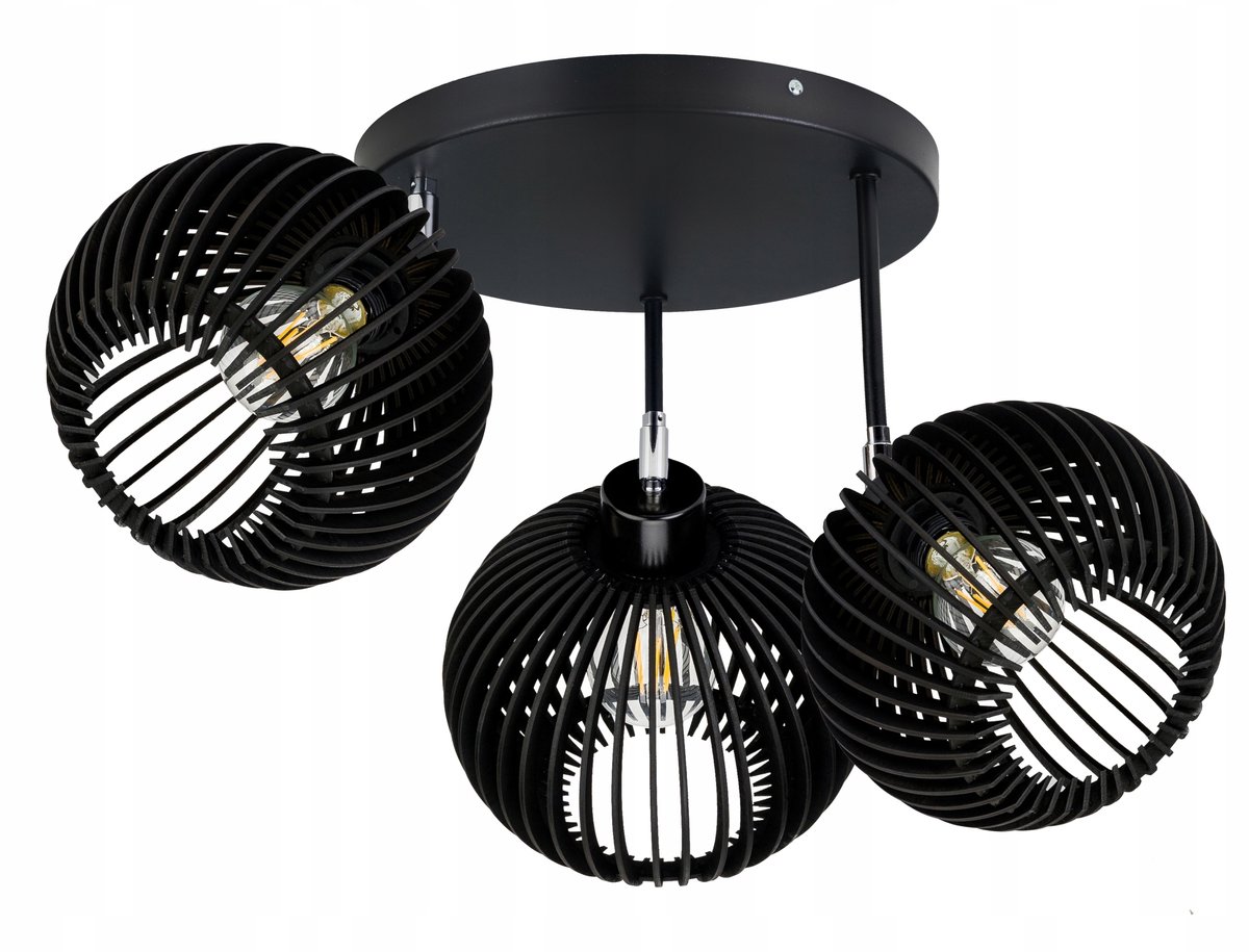 Industriële Plafondlamp Zwart Hout - 3xE27 - Verstelbaar