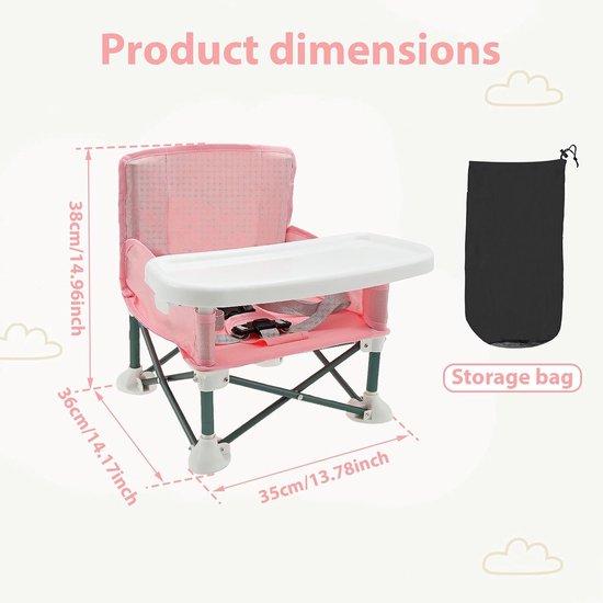Baby Campingstoel - Kinderstoel - Veilig Eten - Inclusief Veiligheidstuigje - 38 x 35 x 36 cm - Roze — afbeelding 4