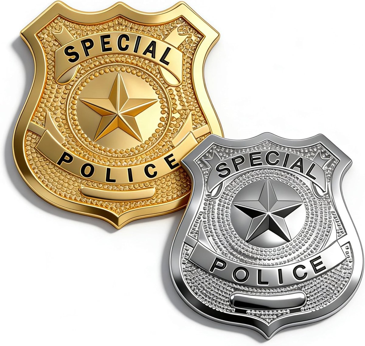 2 Stuks Metalen Vliegtuig Pins in Zilver en Goud, Robuuste Politie Badge voor Kinderen en Volwassenen, Rollenspel en Halloween Kostuum Accessoires