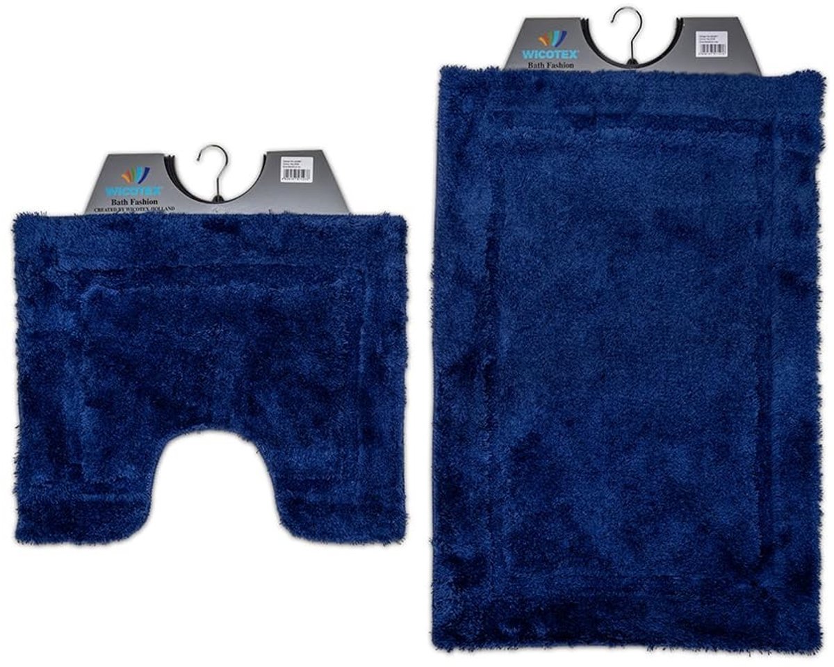 Solidchoice - Badmat Set met Toiletmat Blauw Effen Antislip