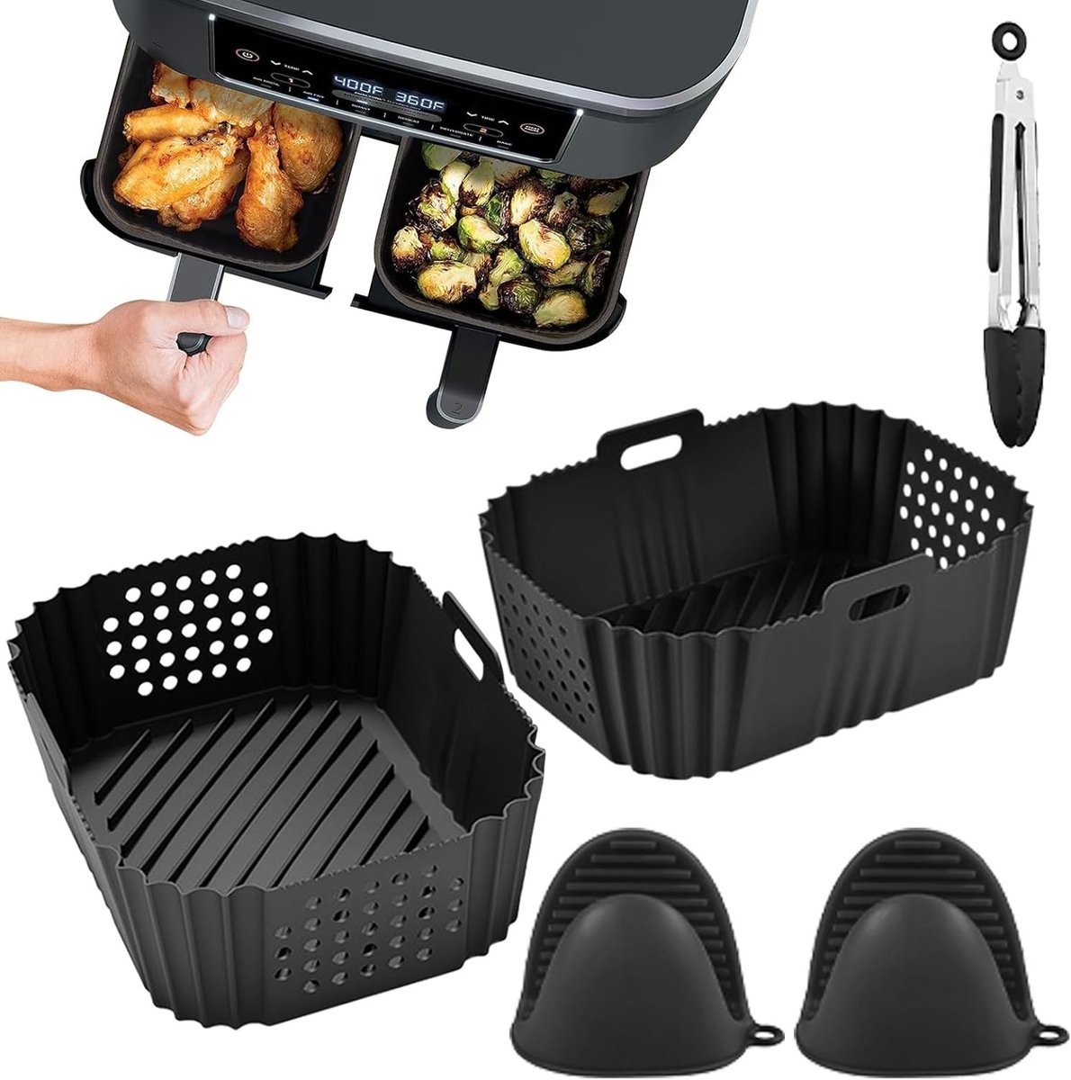 Set van 2 Accessoires voor Airfryer - Silicone Houder Geschikt voor Dubbele Zone Airfryers, Ideaal voor Gezond Koken en Bakken