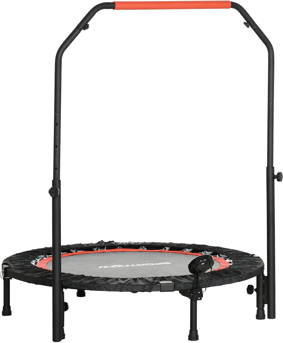 Minitrampoline met in hoogte verstelbare handgreep-LCD-monitor-staal-zwart+rood-Ø102 x 99-123 cm