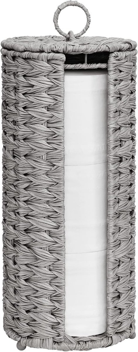 Vrijstaande Toiletpapierhouder - Waterdichte Organizer voor Badkamer - Decoratieve Wicker Opbergruimte voor Toiletpapier - Grijs en Functioneel