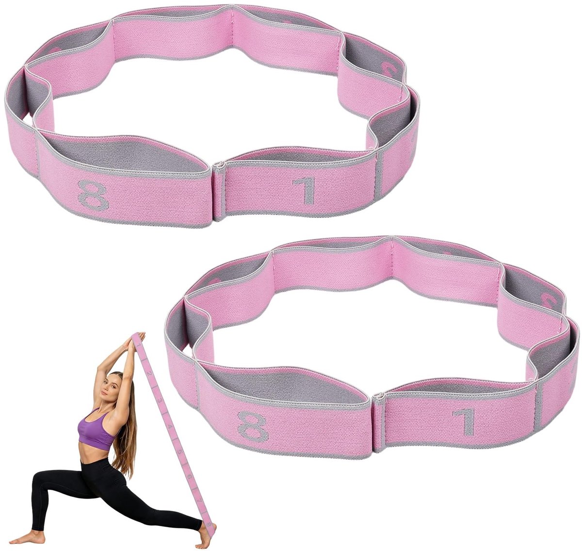 Elzusha - Set van 2 Elastische Yoga Stretchbanden met 8 Lussen