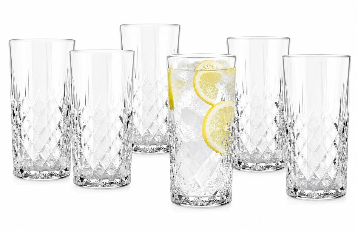 R&H® 300 ml Longdrinkglazen Set van 6 - Highball Glazen voor Water, Cocktails en Frisdrank - Vaatwasserbestendig