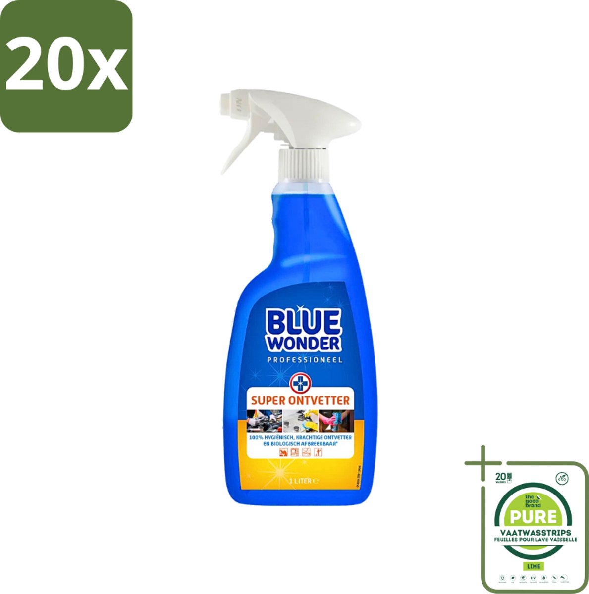 20 x Blue Wonder Professionele Superontvetter Spray 1 liter - Grootverpakking - Superontvetter - Ontvetter Spray - Keukenreiniger - Badkamerrreiniger - HG