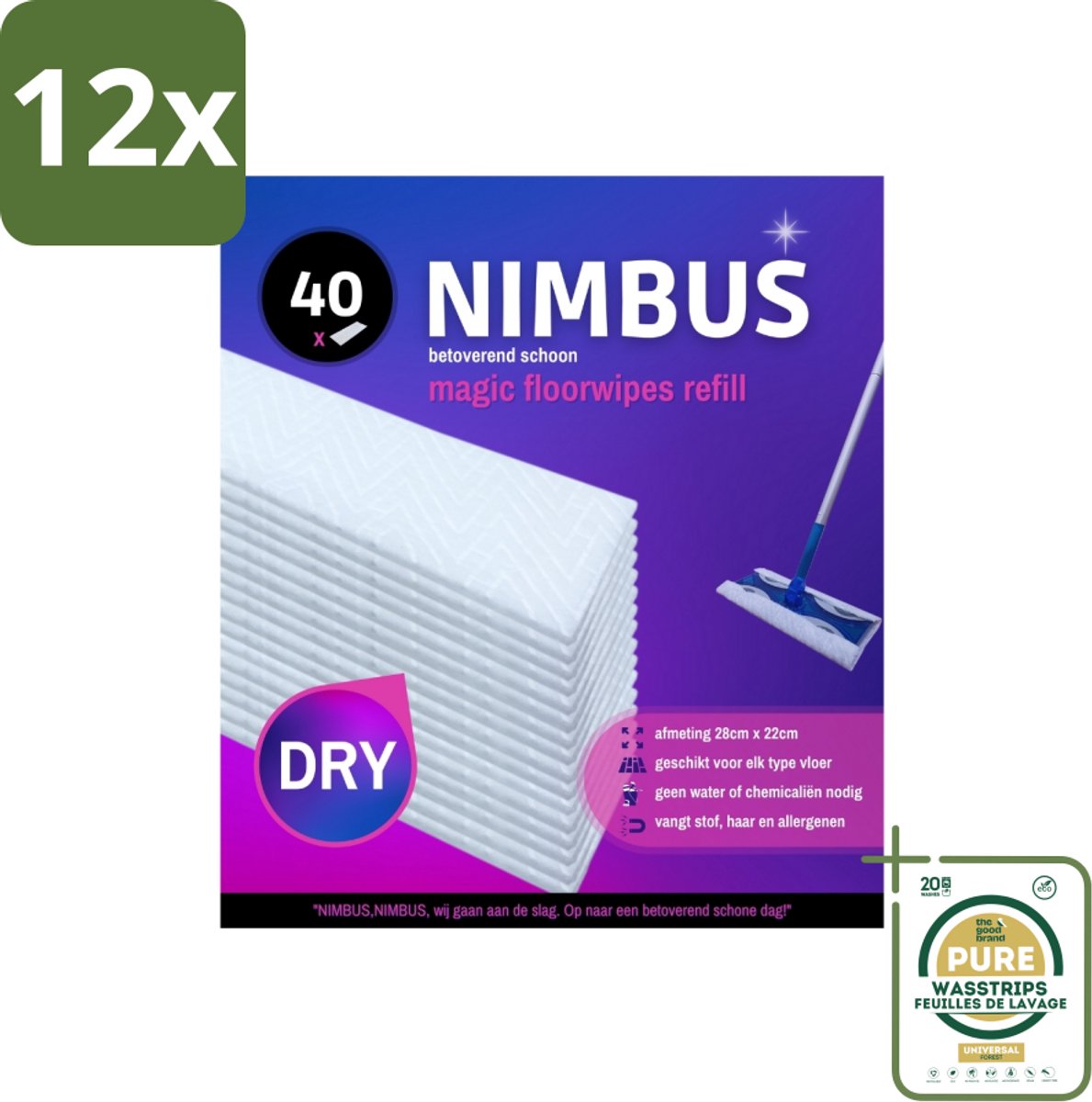NIMBUS Magic Vloerdoekjes Navulling 40 stuks per verpakking - Voordeelverpakking - 12 stuks - Schoonmaak - Schoonmaken