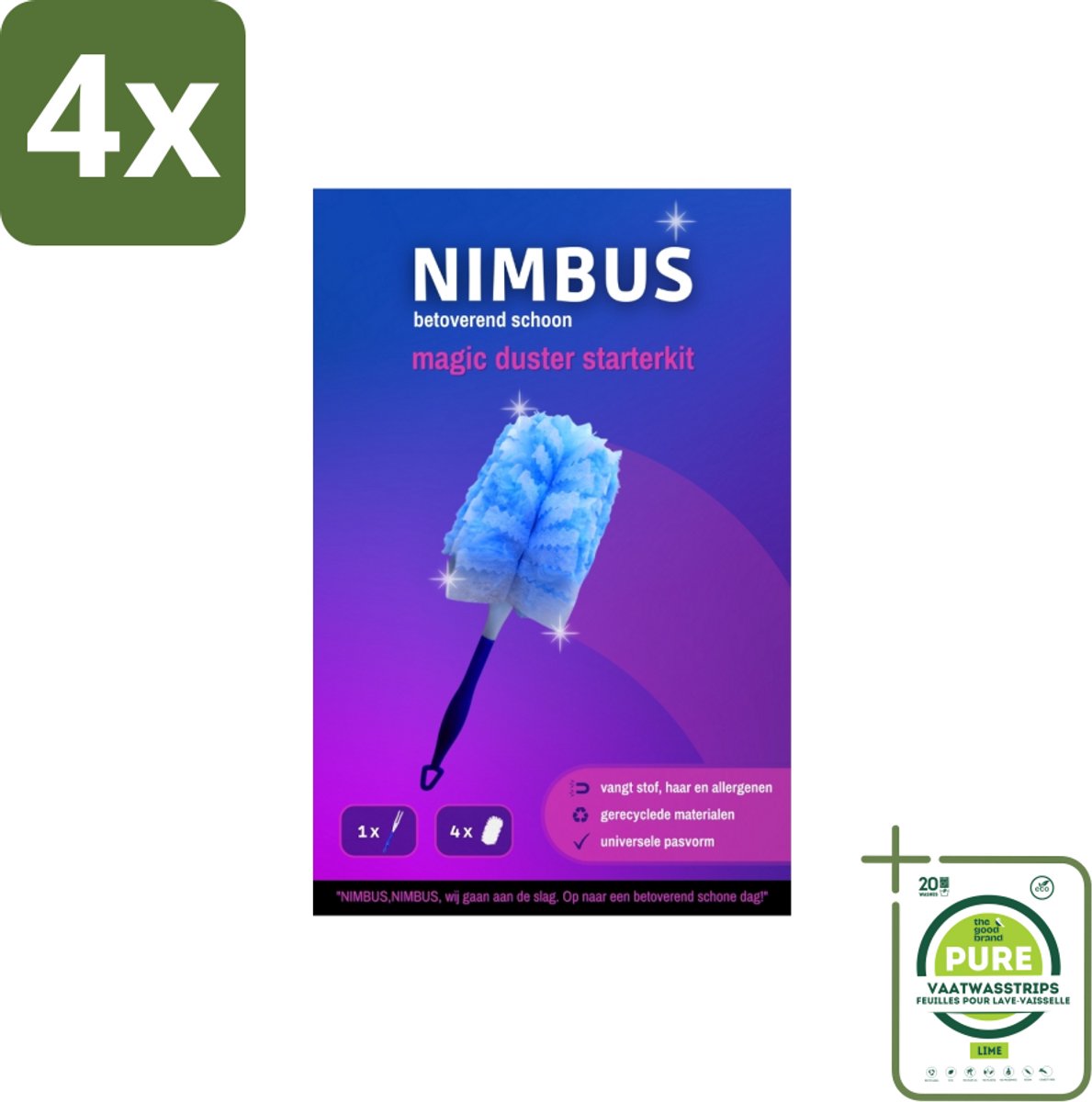 NIMBUS Magic Duster Starterkit Handvat + 4 Navullingen 1 set - Voordeelverpakking - 4 stuks - Schoonmaken - Stofvrij