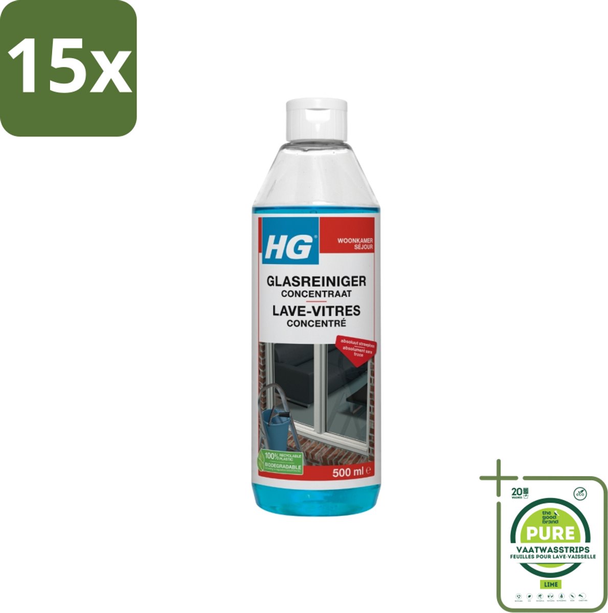 15 x HG Glasreiniger Concentraat 500 ml - Grootverpakking - Glasreiniger - Ramen Schoonmaken - Streeploos - HG Glasreiniger - Concentraat