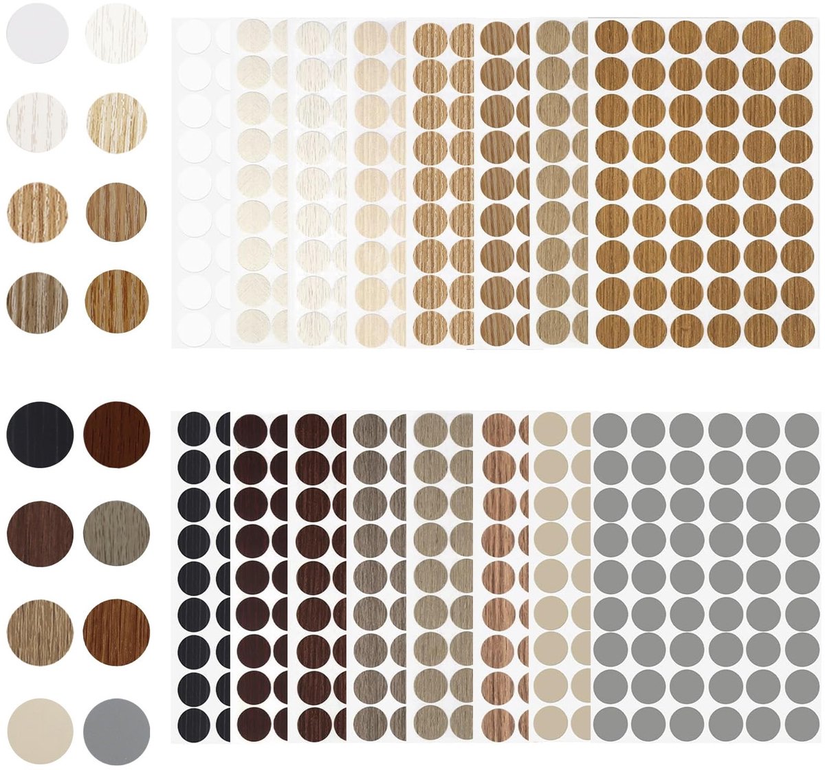 Elzusha- Schroefafdekking 864 Stuks - Schroefgatstickers - Ø 21 mm - Zelfklevend - Afdekkappen voor Boorgaten - PVC Materiaal - Diverse Kleuren