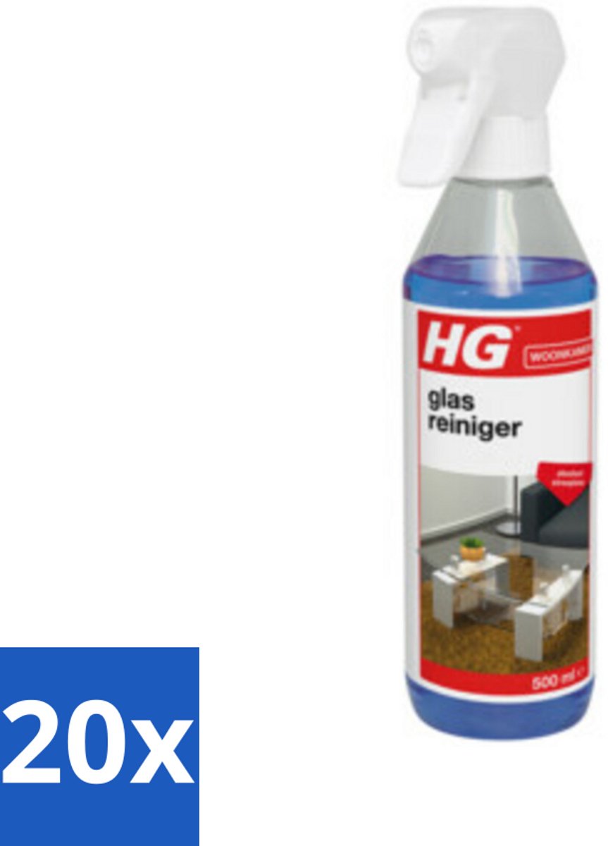 20 x HG Glasreiniger 500 ml - Glas Reinigen - Streeploos Schoonmaken - Glazen Reiniger - Spiegel Reinigen - Vet Verwijderen