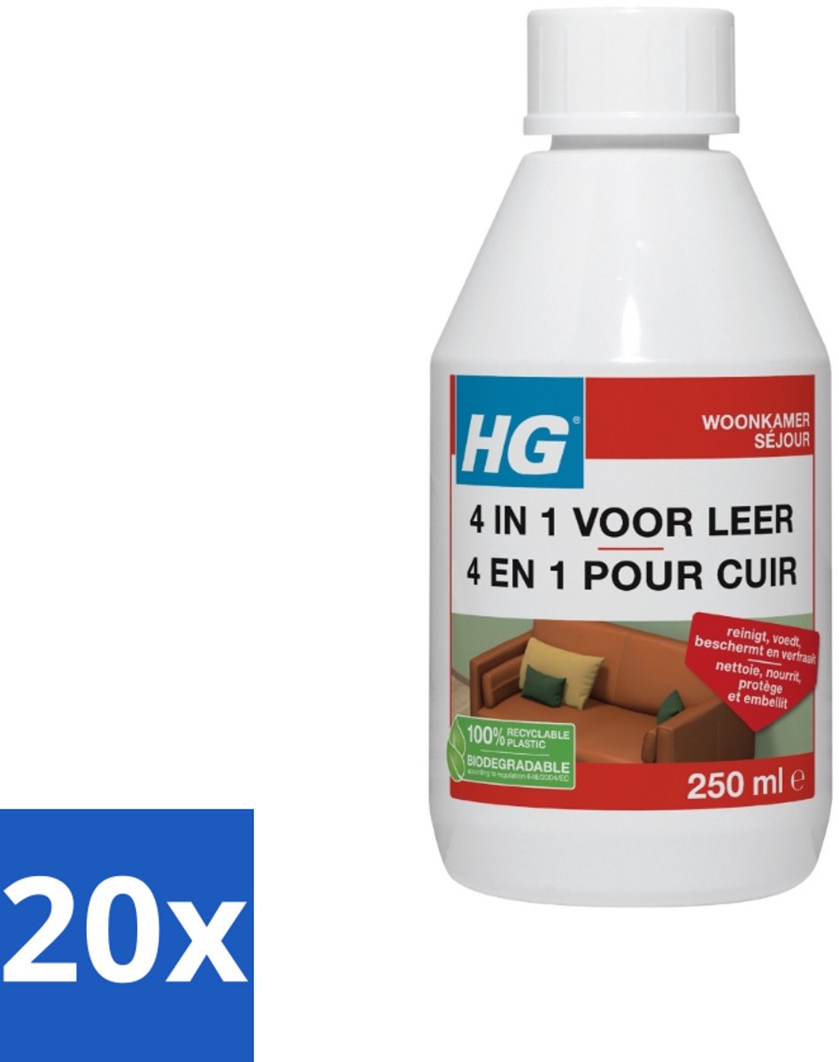 20 x HG 4-in-1 Voor Leer 250 ml - Leer Reinigen - Leer Voeden - Leer Beschermen - Leer Verfraaien - Leer Verkleuren