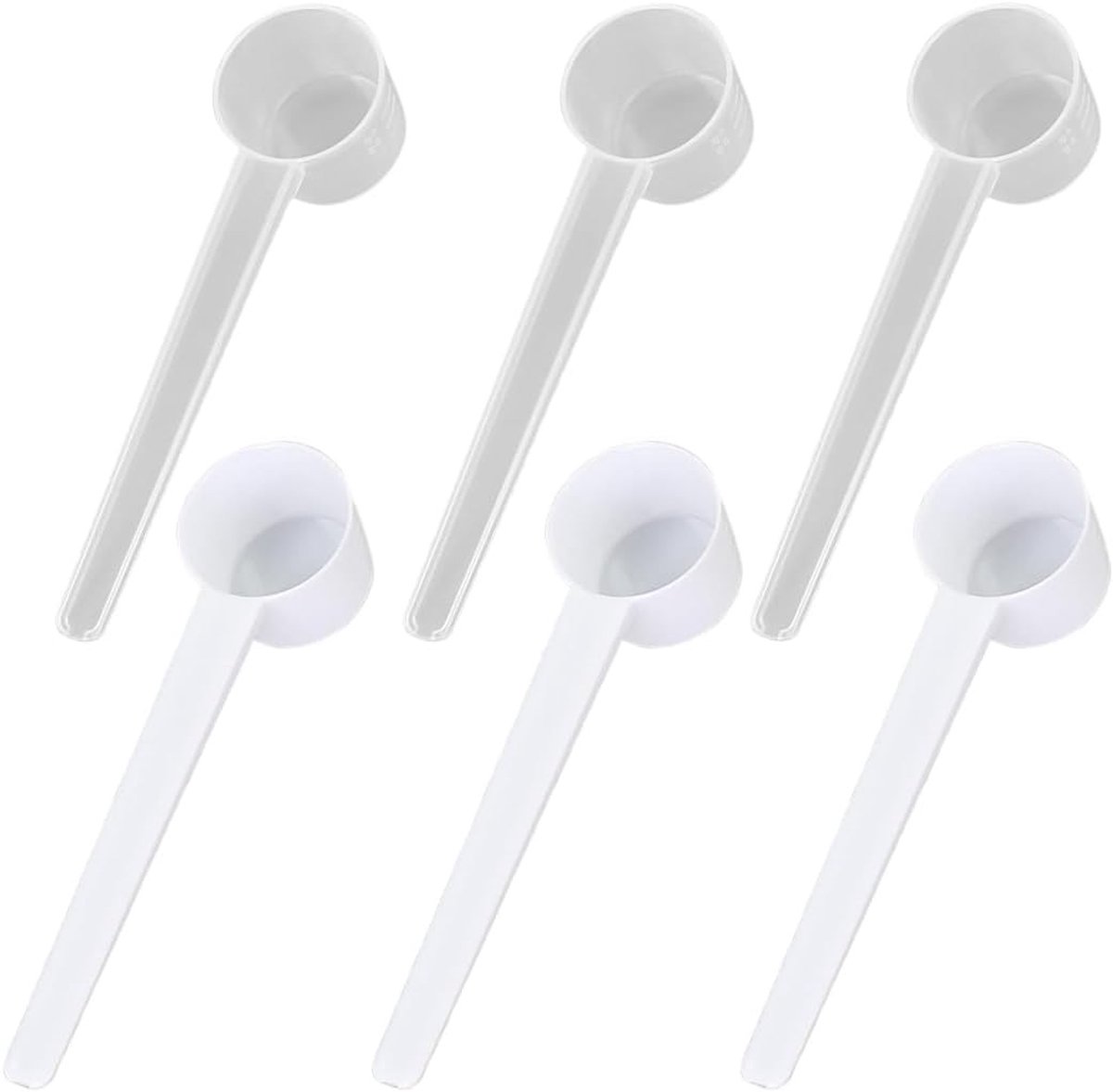 Set van 6 kunststof maatlepels, lichtgewicht en duurzaam, BPA-vrij, ideaal voor koken en bakken, 5 g per lepel.