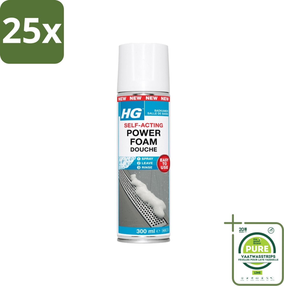 25 x HG - Badkamer - Badkamerreiniger - Power Foam Douche - Zelf-Activerend - 300 ml - Grootverpakking - Badkamerreiniger - Douche Reiniger - Kalkverwijderaar - Zeepresten - Schimmel
