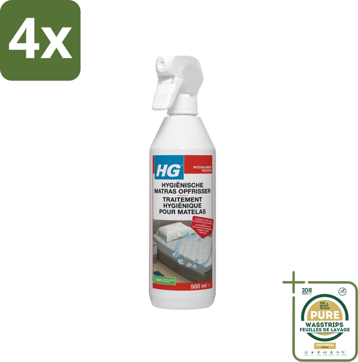 HG Matrasopfrisser 500 ml - Voordeelverpakking - 4 stuks - Geurverwijderaar matras - Hygiënische matras