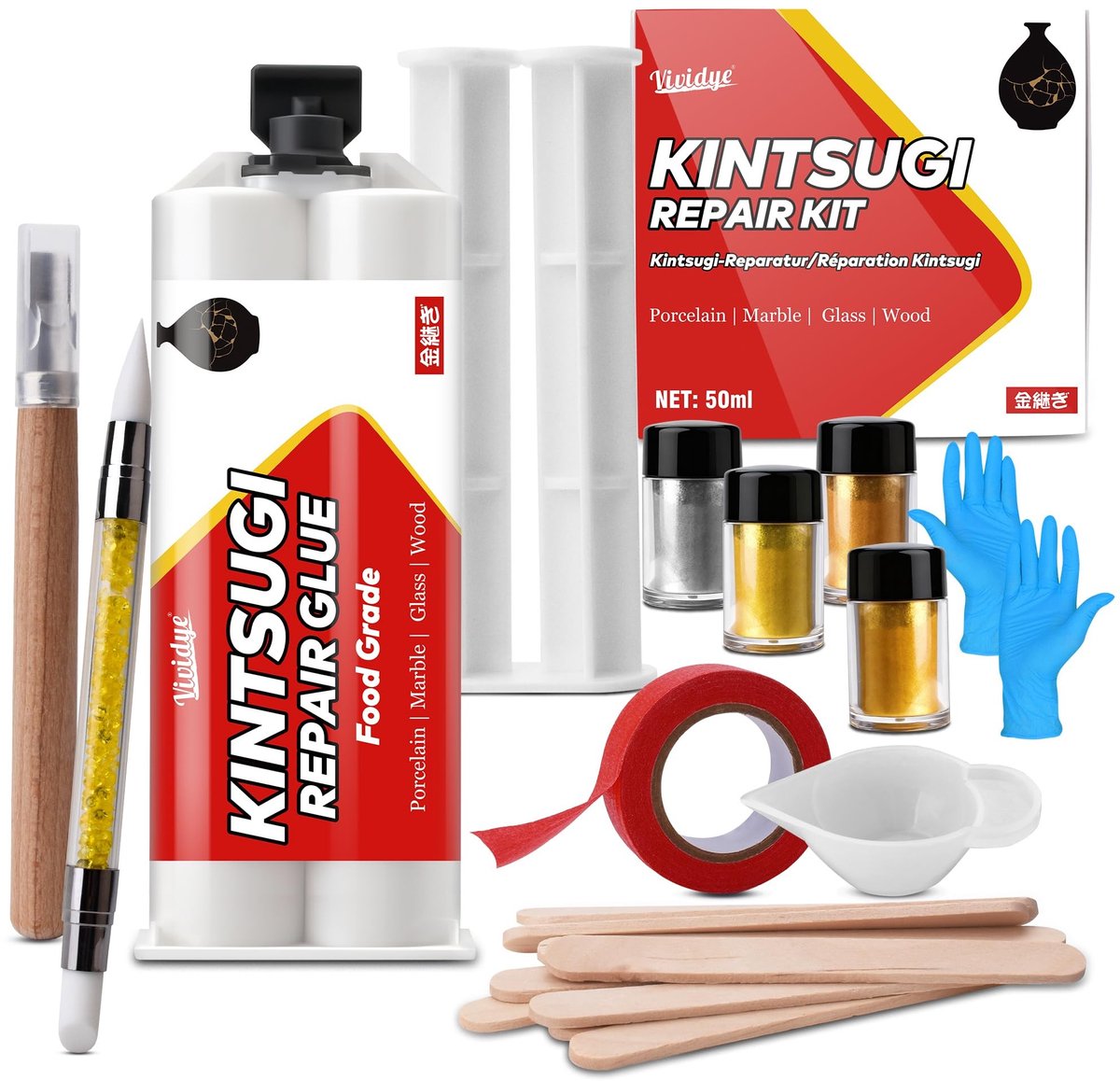 Elzusha - Kintsugi Reparatieset voor Keramiek en Porselein met Gouden Lijm