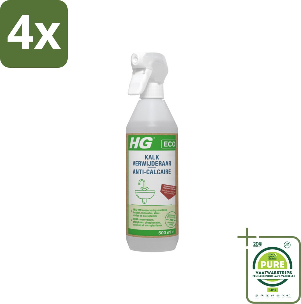 HG Eco Kalkreiniger 500 ml - Voordeelverpakking - 4 stuks - Kalkverwijderaar - Kalk