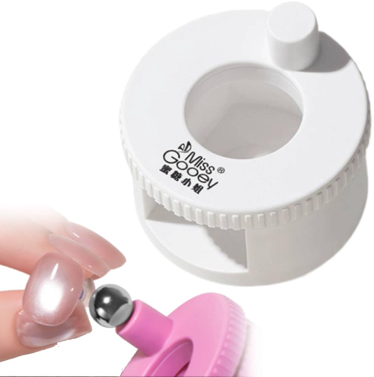 Elzusha - Roterende Kattenoog Magneet - Nagelgereedschap - Roze/Wit