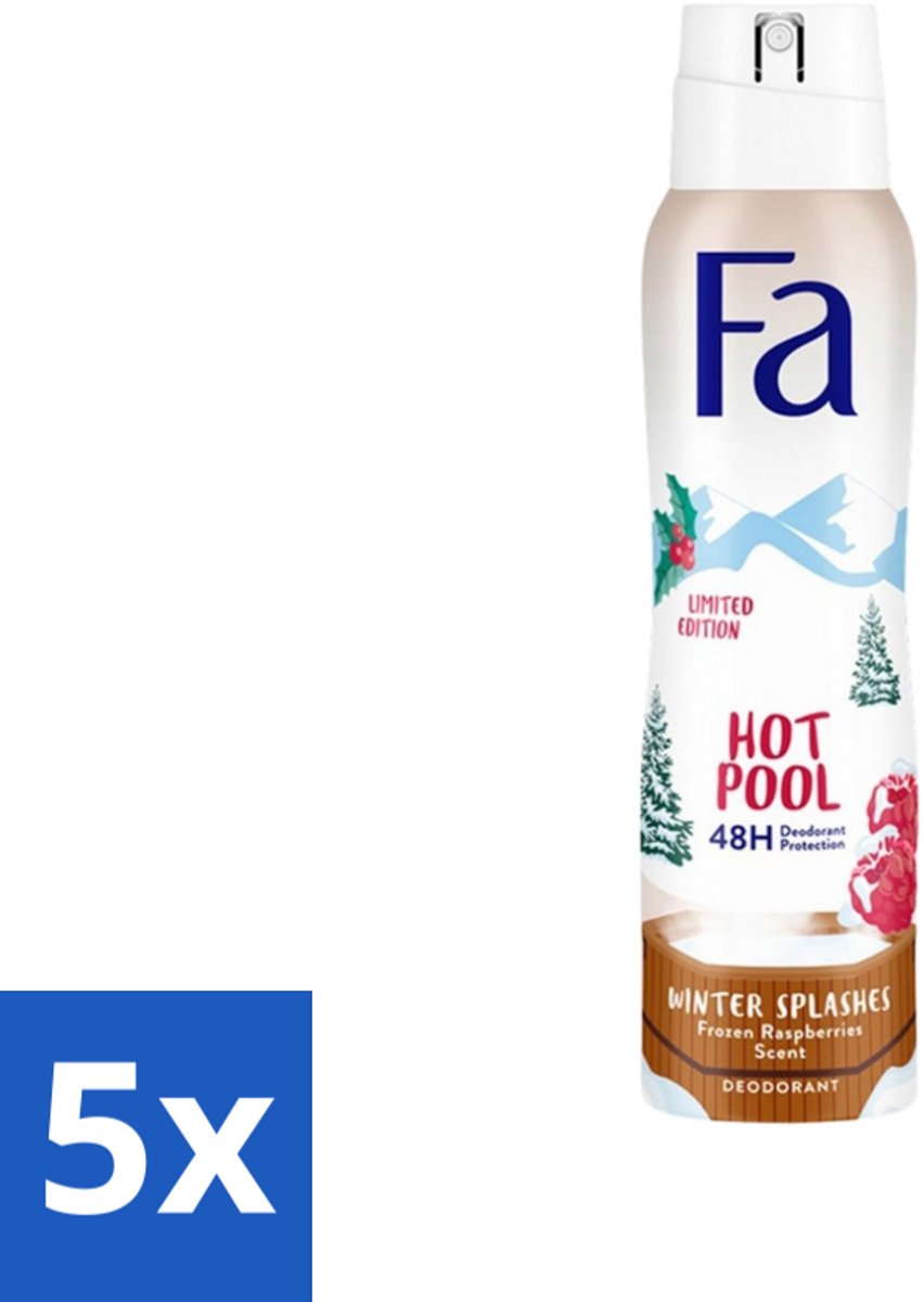 5 x Fa - Deospray - Winter Splashes - 48 uur Bescherming - Frozen Raspberry - Verfrissend & Fruitig - 150 ml - 48 Uur Bescherming - Zweetbescherming - Frambozen Geur - Deospray - Huidbescherming