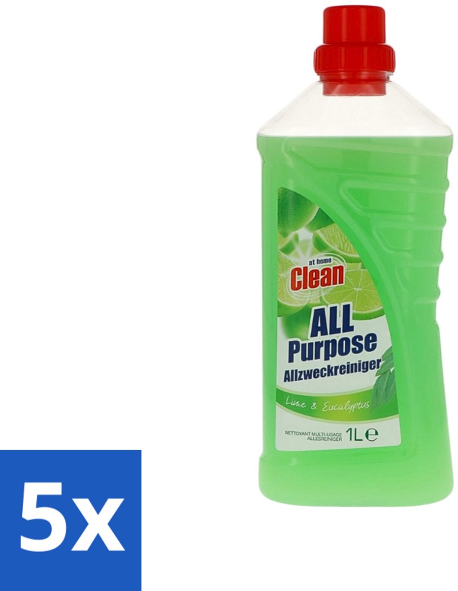 5 x At Home - Clean - Allesreiniger - Limoen & Eucalyptus - 1 L - Allesreiniger - Reiniger - Limoen En Eucalyptus - Reiniging - Vet Verwijderen