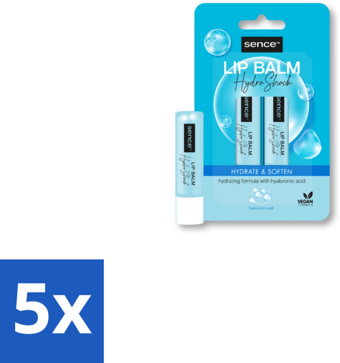 5 x Sence Lippenbalsem Normaal Hydro Shock 2 stuks per verpakking - Lippenbalsem - Lippen Verzorging - Droge Lippen - Gezonde Lippen - Lippen Bescherming
