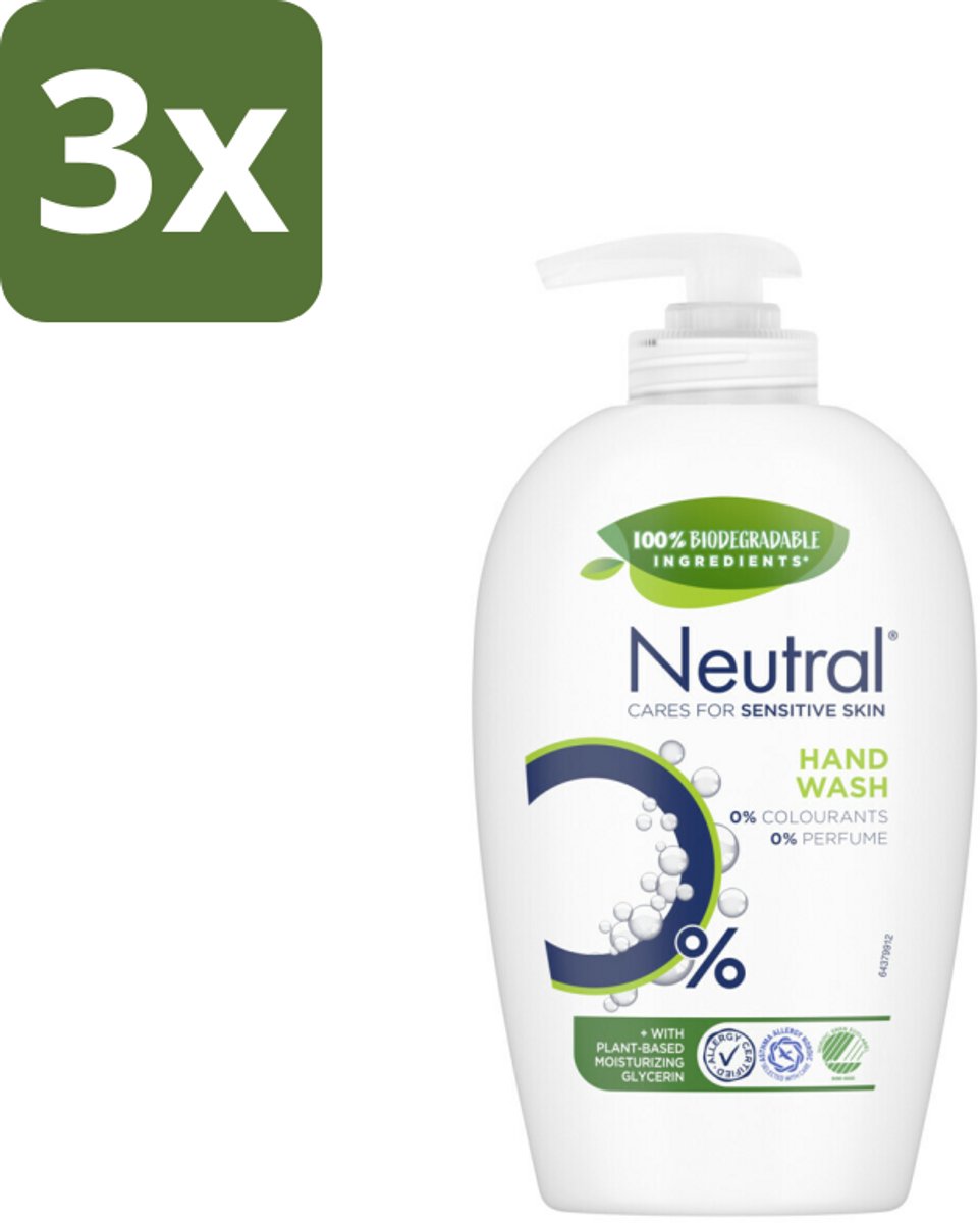 3 x Neutral Vloeibare Handzeep 250 ml - Gevoelige Huid - Handzeep - Vloeibare Handzeep - 0% Parfum - 0% Kleurstof