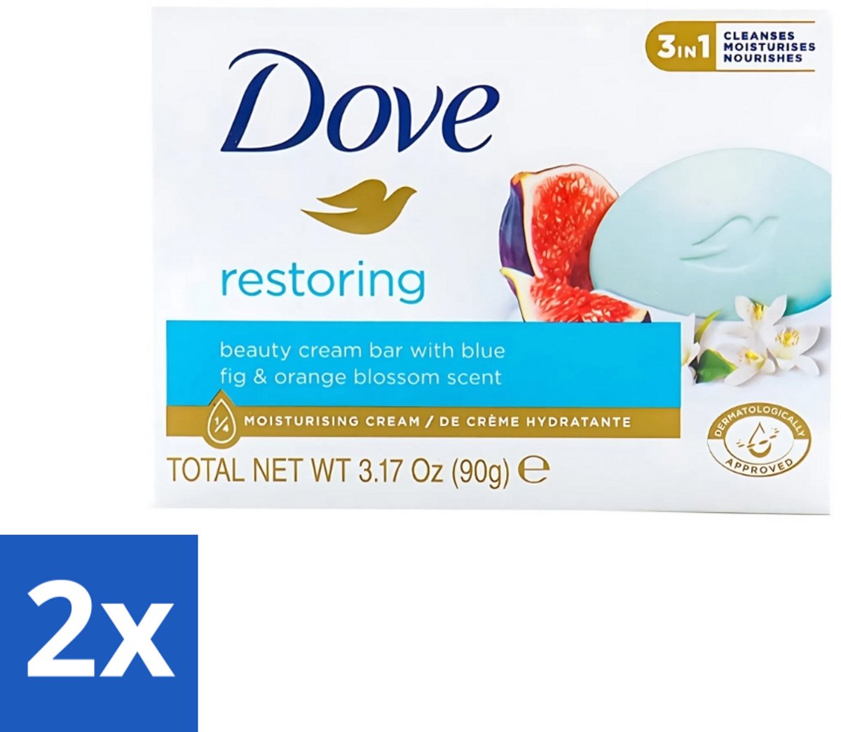 2 x Dove - Zeep - Restoring - Blauwe vijg & Sinaasappelbloesem - Hydraterend en verfrissend - 90 g - Dove Zeep - Hydraterend - Verfrissend - Go Fresh Restore - Blauwe Vijg