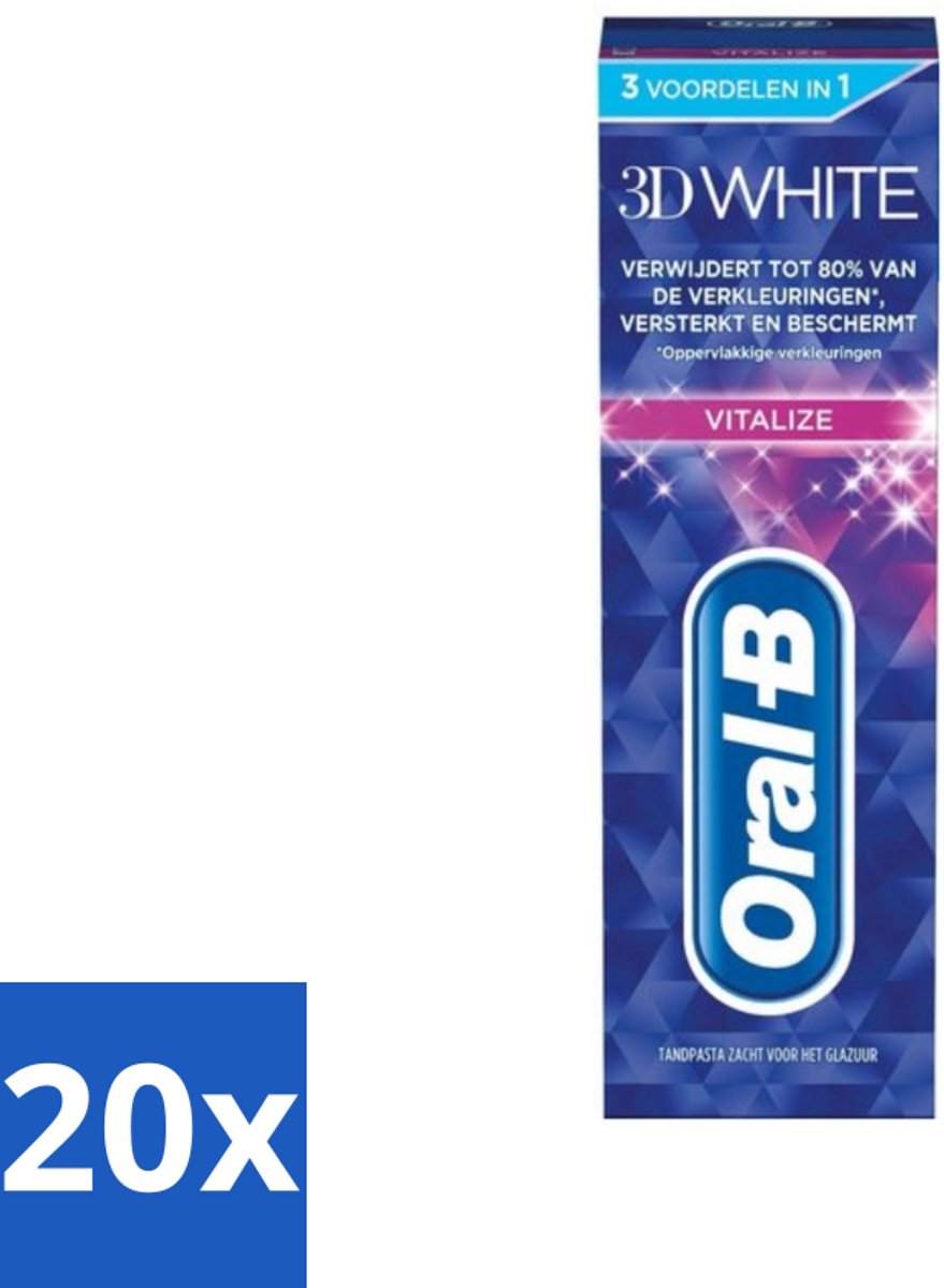 20 x Oral-B - 3D White Vitalize - Tandpasta - Whitening - 75 ml - Tandpasta Whitening - Tanden Versterken - Glazuur Beschermen - Tanden Verkleuren - Stralende Lach