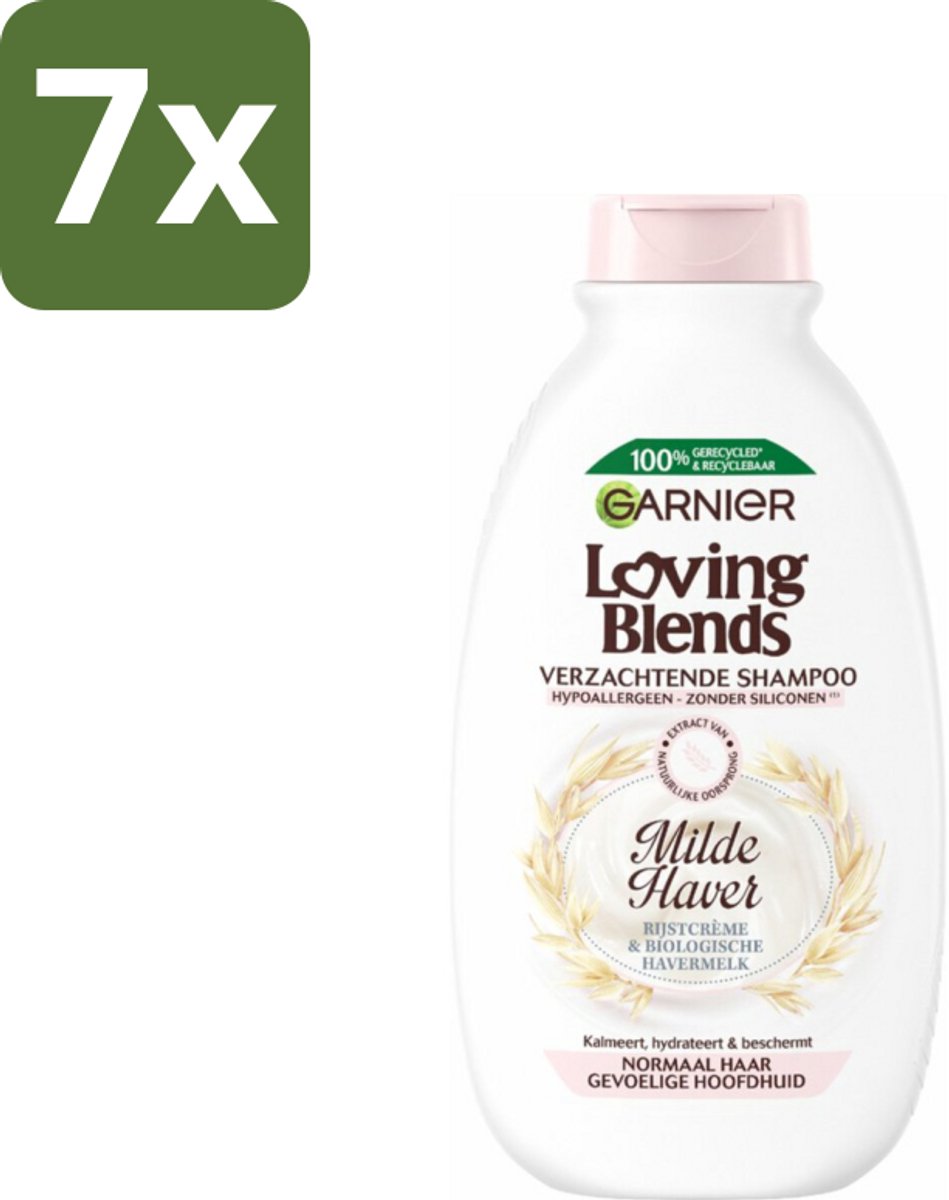 7 x Garnier Loving Blends Milde Haver Shampoo 300 ml - Milde Haver Shampoo - Hypoallergene Shampoo - Gevoelige Hoofdhuid - Kalmerende Shampoo - Hydraterende Shampoo