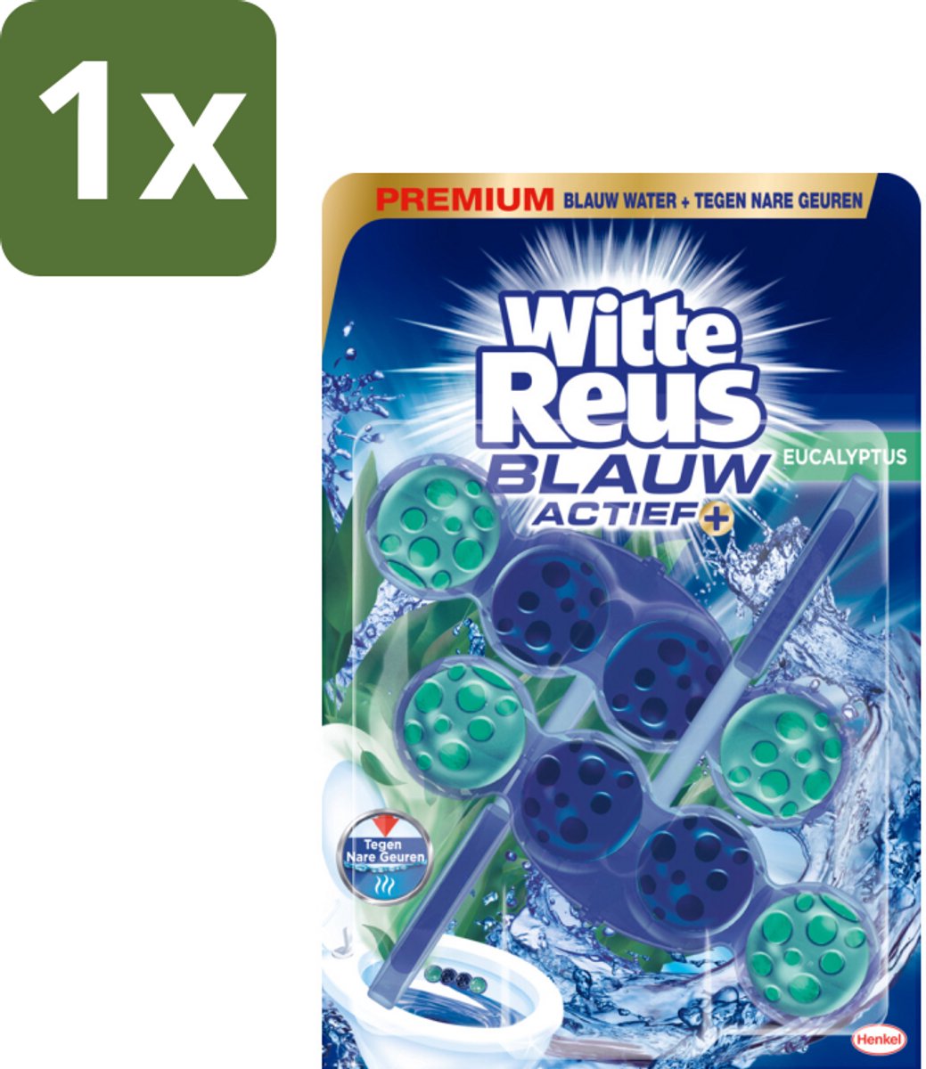 1 x Witte Reus Toiletblok Blauw Actief Eucalyptus 2 stuks per verpakking - Toiletblok - Toilet Reinigen - Blauw Water - Eucalyptus Geur - Kalkaanslag Voorkomen