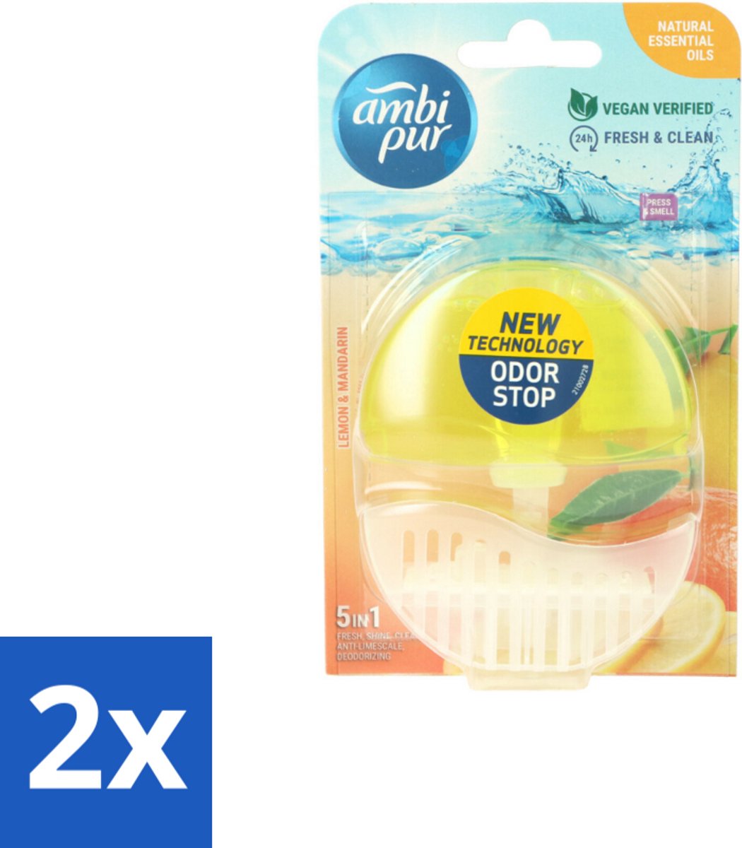 2 x Ambi Pur Toiletblok Starterkit 5in1 Lemon & Mandarine - Toiletblok - Toilet Hygiëne - Citroen Geur - Mandarijn Geur - Frisse Geur