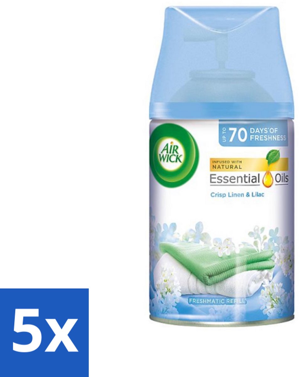 5 x Air Wick - Luchtverfrisser Navulling - Fris Linnen & Lila - Automatische Spray - 250 ml - Luchtverfrisser - Frisheid - Geur - Geurverspreiding - Automatische Geur