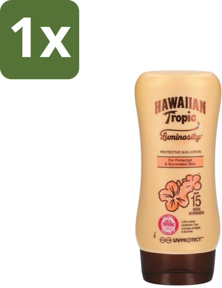 1 x Hawaiian Tropic – Zonnebrand Lotion – Luminosity Medium SPF15 – 180 ml - Zonbescherming - Zonnebrandlotion - SPF15 - Huidbescherming - Uitdroging Voorkomen