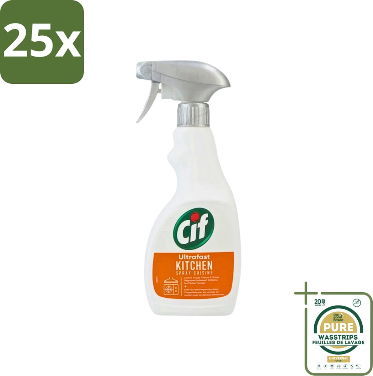 25 x Cif - Keuken Spray - Super Snel - Verwijdert Hardnekkig Vuil - 500ml - Grootverpakking - Keuken Spray - Vet Verwijderen - Snel Schoonmaken - Keuken Schoonmaken - Vuil Verwijderen