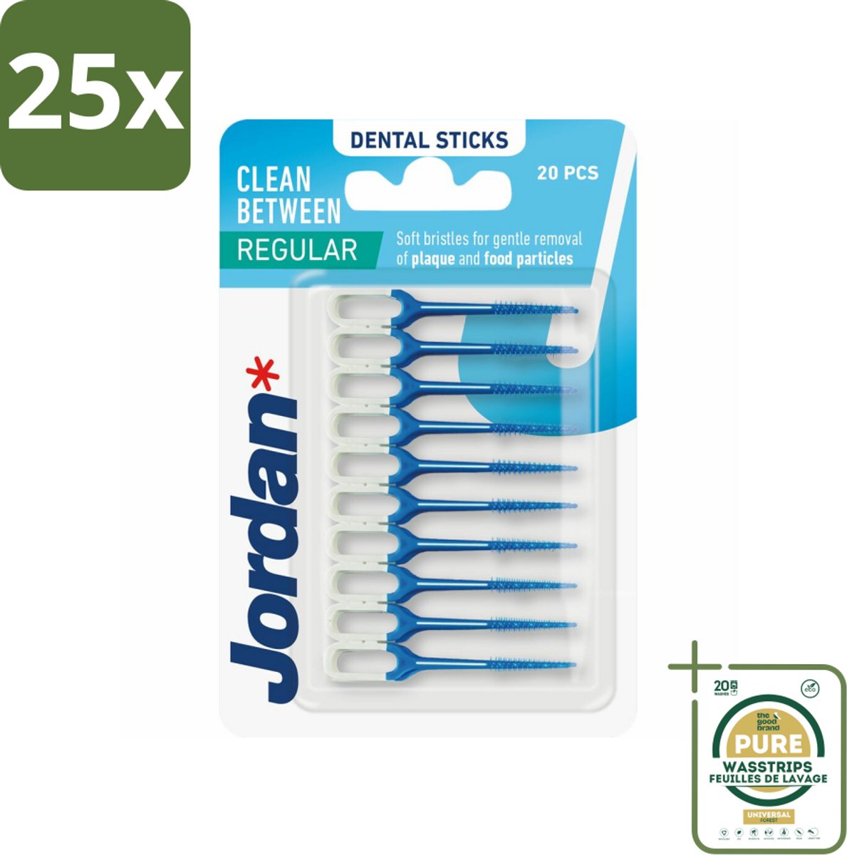 25 x Jordan Clean Between Sticks Regular 40 stuks per verpakking - Grootverpakking - Tandplak Verwijderen - Tandenstoker - Mondhygiëne - Tanden Reinigen - Voedselresten Verwijderen