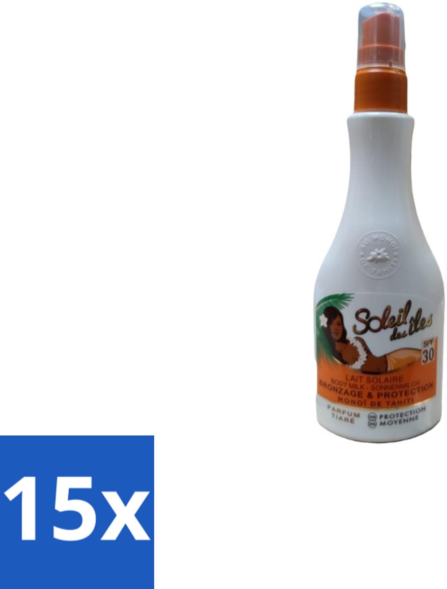 15 x Soleil des Îles – Zonnemelk – Monoï de Tahiti SPF30 – 150 ml - Zonnescherm - Zonnebrandmelk - Monoï Tahiti - Huidbescherming - Zonbescherming