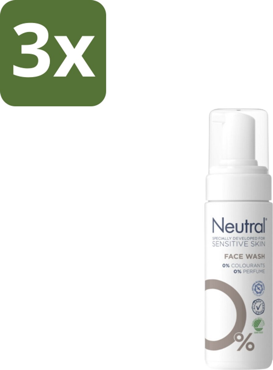 3 x Neutral – Gezichtsreiniging – Face Wash 0% Parfumvrij – 150 ml - Gevoelige Huid - Gezichtsreiniger - Milde Reiniging - Glycerine - Crème Verwijderen