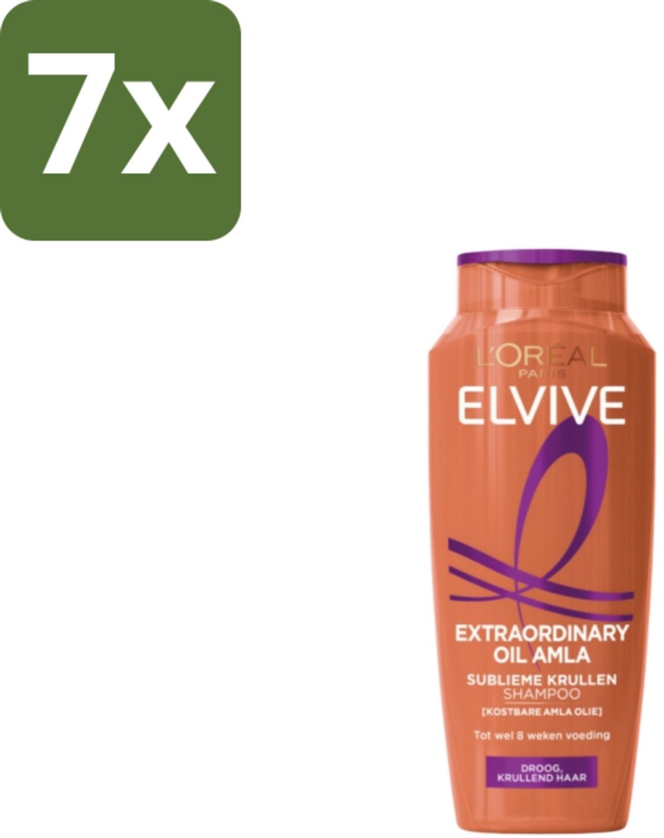 7 x L'Oréal Elvive Extraordinary Oil Krulverzorging Shampoo 250 ml - Krulverzorging - Droog Haar - Kruldefinitie - Amla-olie - Voeding Haar