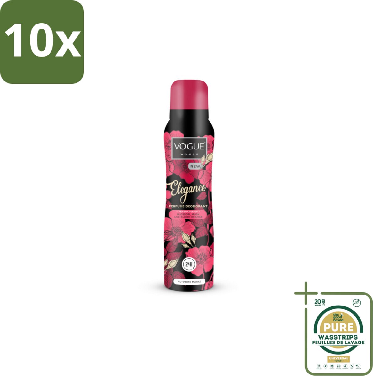 10 x Vogue Elegance Parfum Deodorant 150 ml - Grootverpakking - Deodorant - Parfum Deodorant - 24 Uur Bescherming - Geur Tegen Zweet - Bloesem Geur