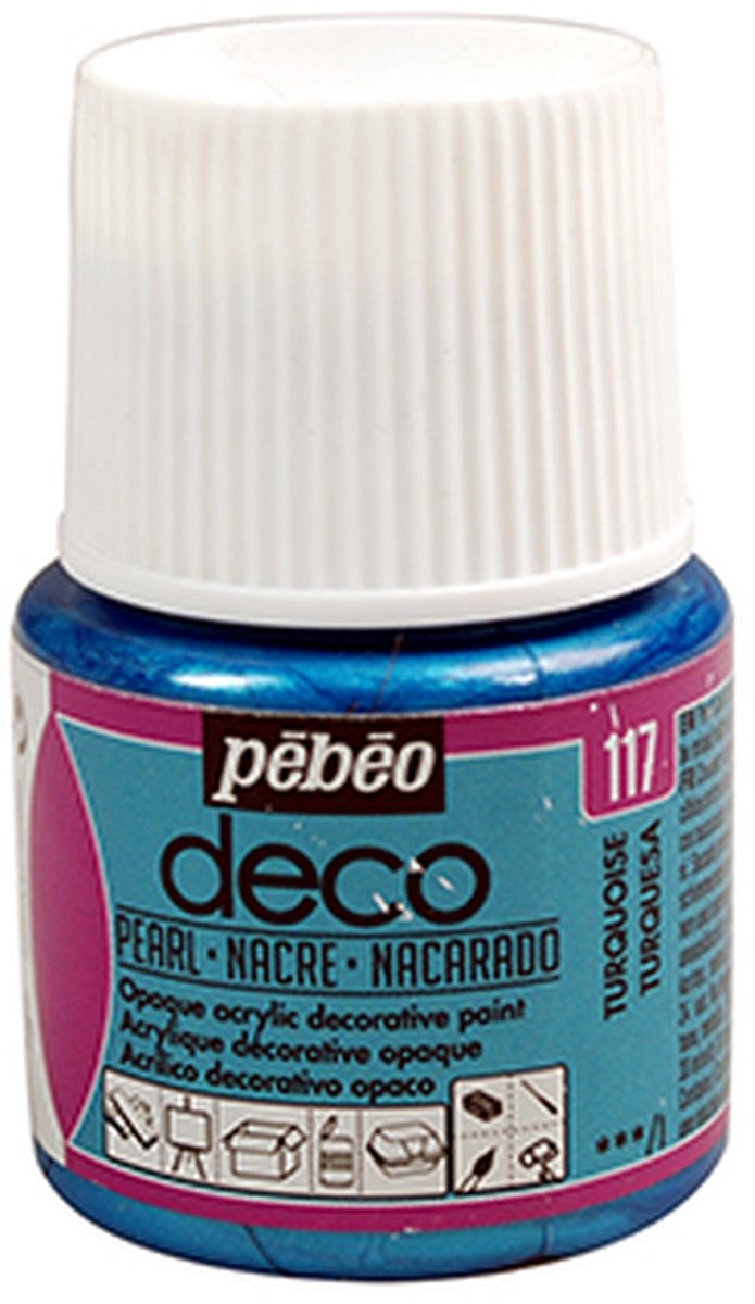 Verf turquoise - acryl parelmoer - dekkend - 45 ml - déco - Pébéo