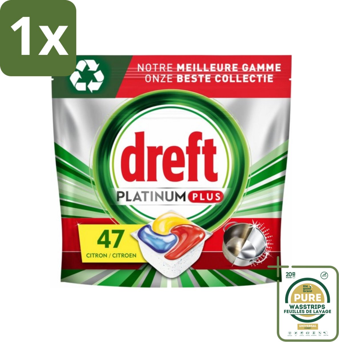 1 x Dreft Platinum Plus - All In One - Vaatwascapsules - Anti-Matt Technologie - Citroen - 47 Afwasbeurten- Vaatwasmiddel - Vaatwascapsule - Vaatwasmiddel Capsule - Vaatwasmiddel 71 Wasbeurten - Vaatwasmiddel Voor Glaswerk