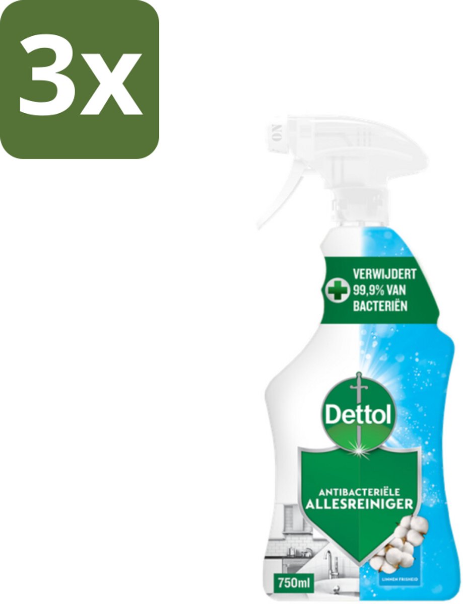 3 x Dettol Antibacteriële Allesreiniger Spray Linnen Frisheid 750 ml - Allesreiniger - Desinfectiemiddel - Antibacterieel - Katoenfris - Hygiëne